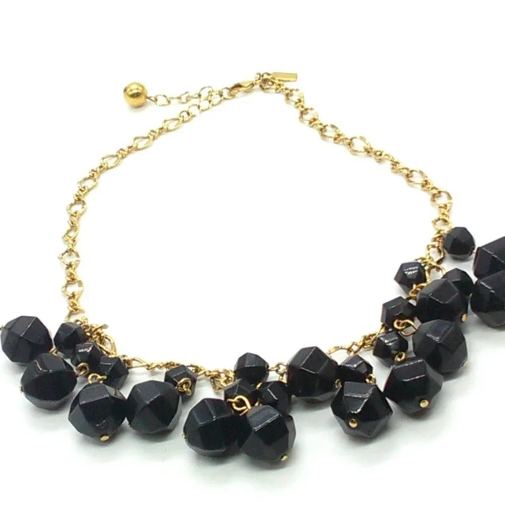 Kate Spade NY Black Faceted Bead Gold Plated Statement Necklace 17-19